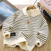 Children Casual Polo Collar Fashion Tops Handsome - Beige Stripes Zipper Sweater