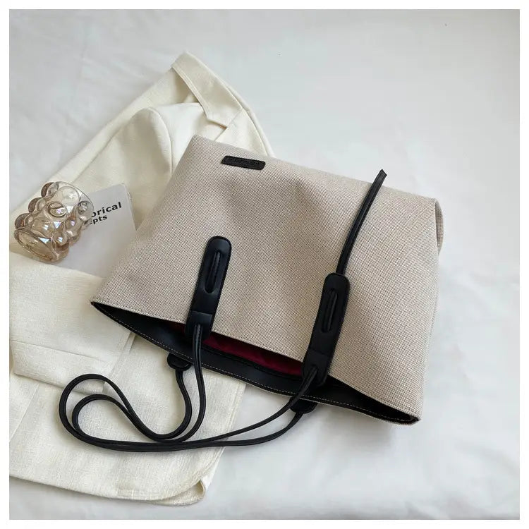 Canvas Shoulder Bag Large Oxford Tote Black Brown Double Strap for Travel Work