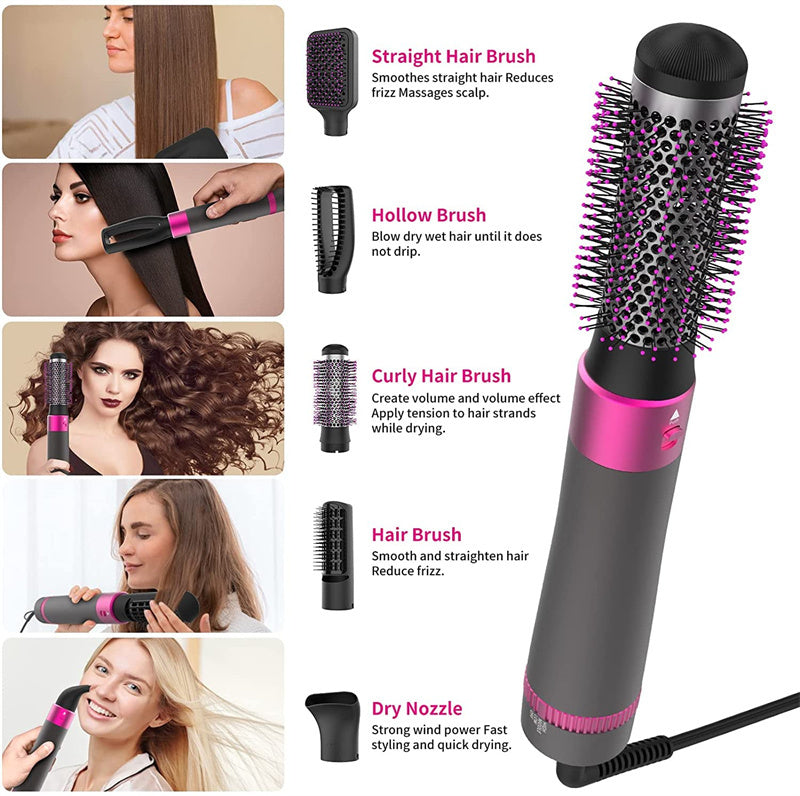 5-In-1 Hair Dryer Brush with Straightening and Curling Functions - Teleplus 5-in-1 hair dryer brush straightening