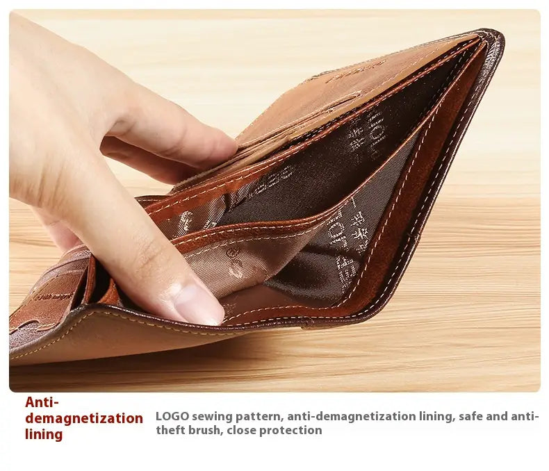 Genuine Leather Wallet with Contrasting Colors and Card Slots