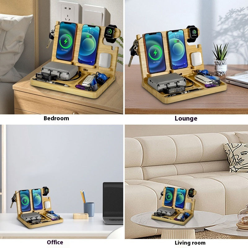 Multifunctional Bamboo Wireless Charger Bracket - Stay Charged with the Bamboo Wireless Charger Bracket