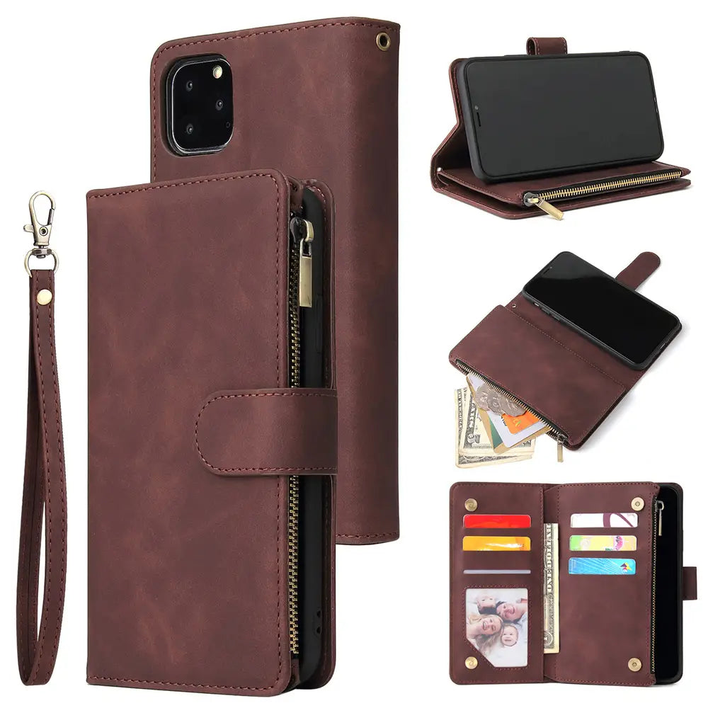 Multifunctional zipper mobile phone case multi Card Wallet Leather Case