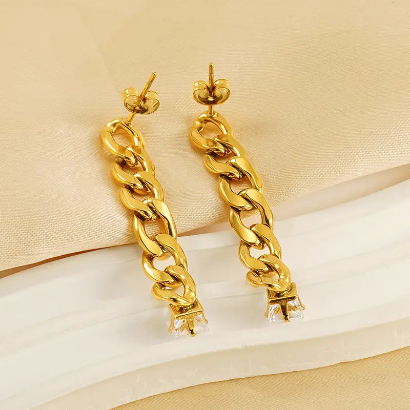 Chain Long Stud Earrings Women’s Fashion Gold Plated