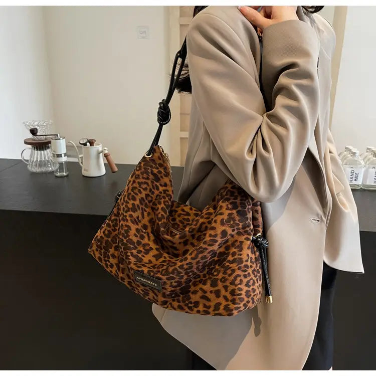 Retro Frosted Leather Maillard Crossbody Bag with Leopard Print and Varied Colors