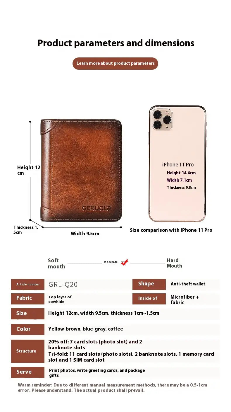 Genuine Leather Wallet with Contrasting Colors and Card Slots