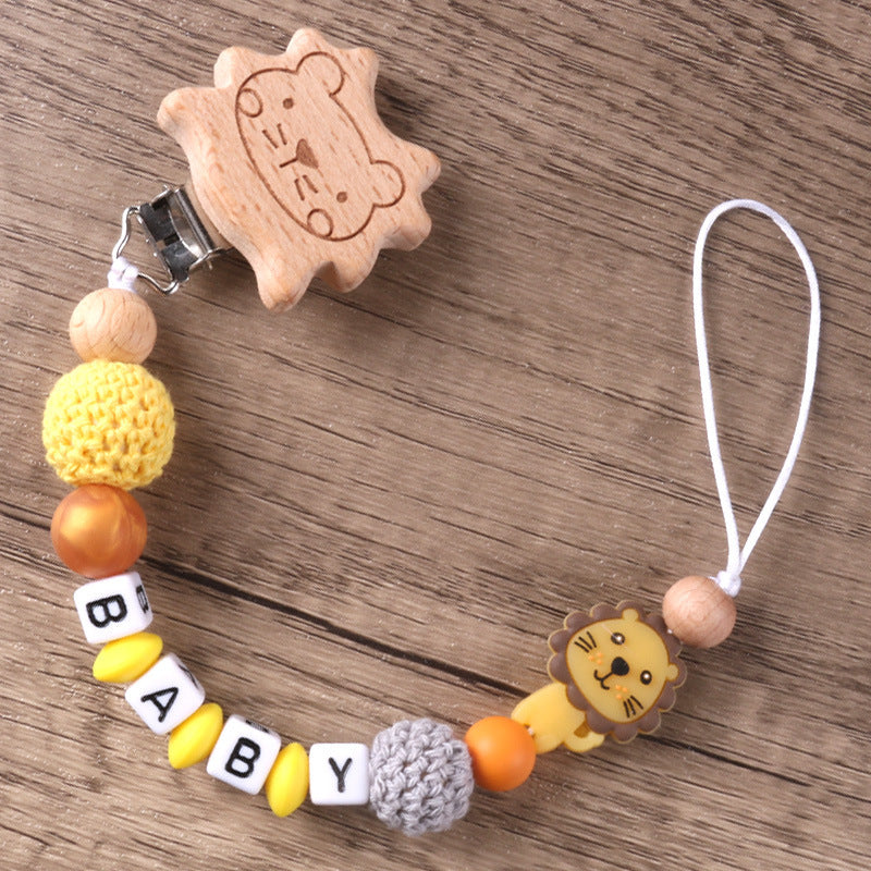 Beech Wood Lion Clip Chain Gum Pacifier To Prevent Chain Dropping - Beech Wood Lion Clip Chain Gum Pacifier for Tiny