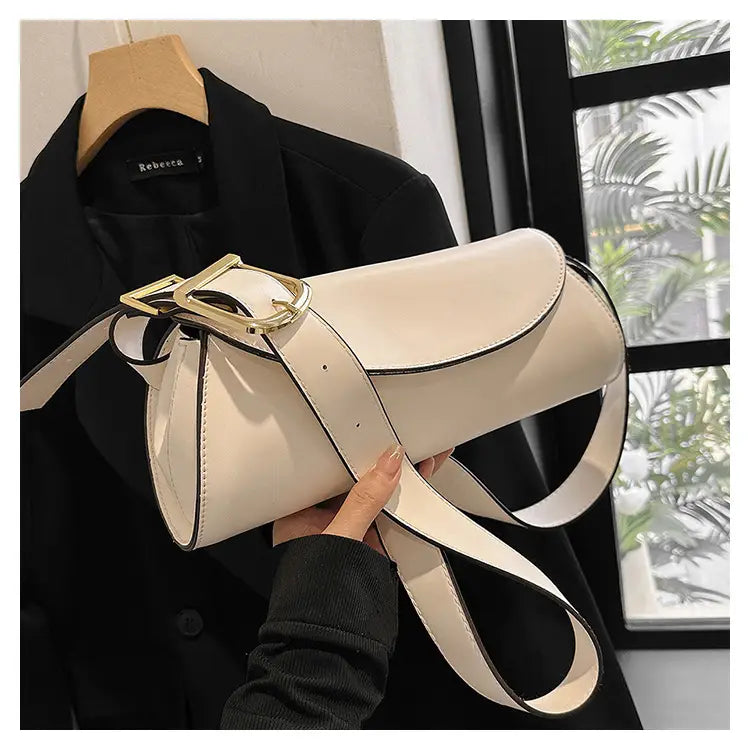 Milky White Cylinder Pu axelväska Justerbar remmulti-färghandväska