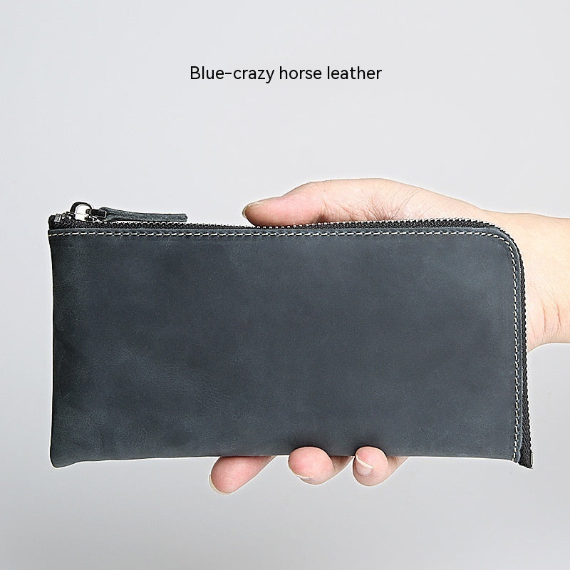 Men’s Short Genuine Leather Wallet Crazy Horse Skin Mini Change Wrap Coat Cowhide Ultra Thin Pure Handmade - Wallets