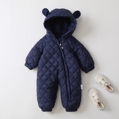 Ear Hooded Fleece-lined Thickening Outdoor Clothes Children’s Jumpsuit