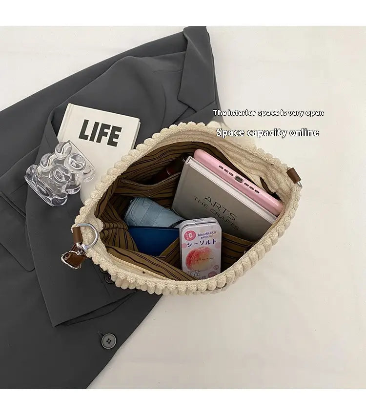 Versatile Large Capacity Corduroy Soft Surface Crossbody Shoulder Bag