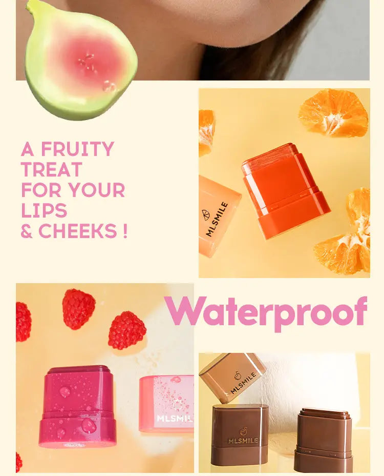 Flat Tube Fruit Blush Stick 10g Cream for Natural Lip and Cheek Color