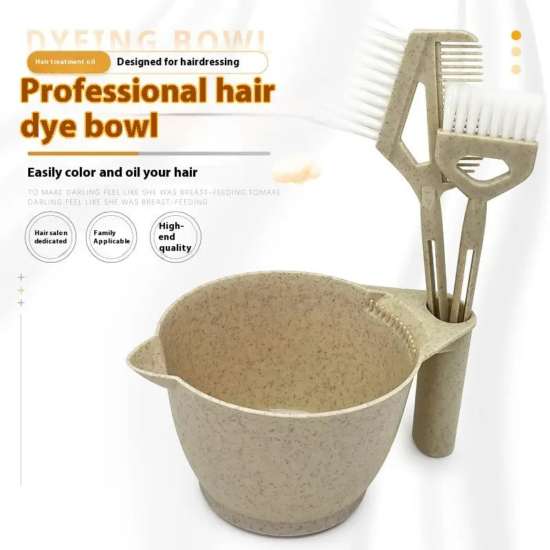 Hair Dye Straw Bowl Set with Brush for Salon Coloring
