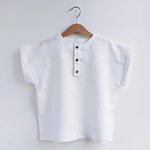 24 Summer New Children’s Loose Linen Cotton Short-sleeved T-shirt Mori Style Front Button Thin Style Top Shirt Baby