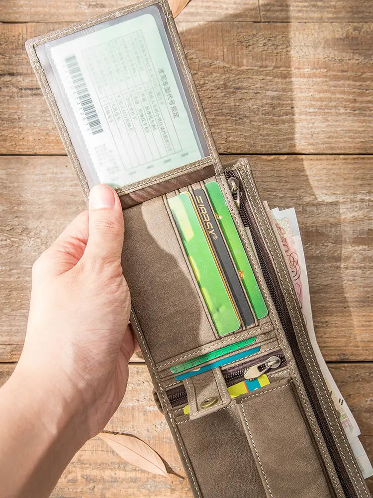 Gray Cow Leather Wallet for the United States CHF Currency with Open Horizontal Design