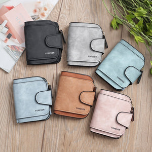 Simple Short Solid Color Three Fold Magnetic Buckle Wallet Multi Card Large Capacity Women’s Purse - Solid Color