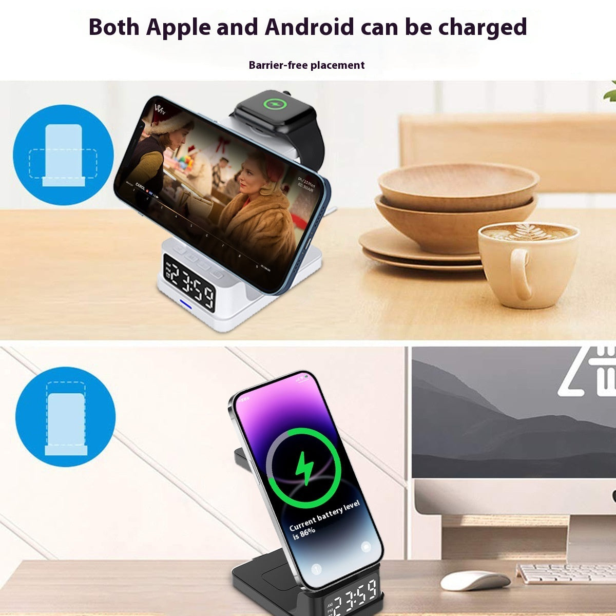 Magnetic Three-in-one 15W Wireless Charger With Clock - Charge Like a Pro with Our Clocky Magician Gadget