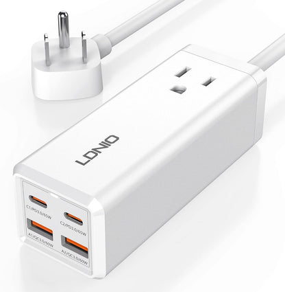 USB C Charger MANTO 65W 5-in-1 GaN USB Charging Station Super Fast Charger With 2 USB C Ports 2 USB Ports And 1 Outlet