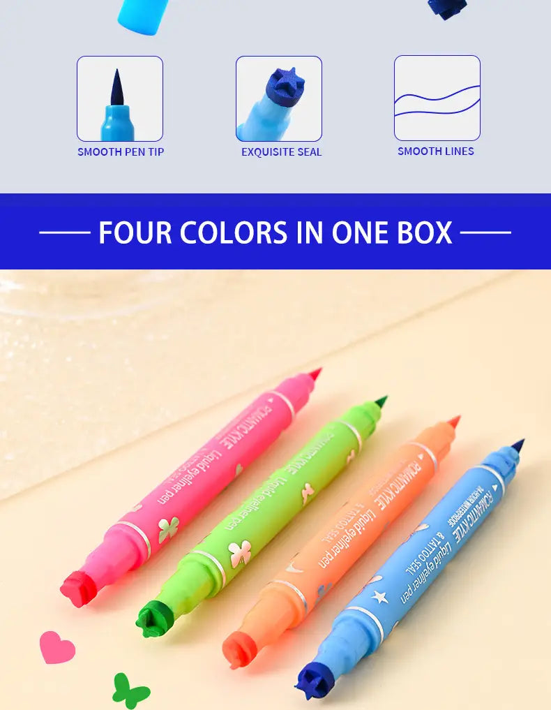 Dual Tip Liquid Eyeliner with Stamp Pen for Precise Eye Makeup