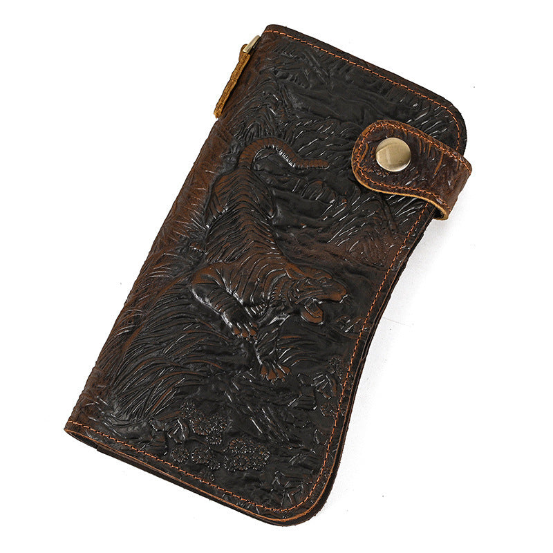 Men’s Crazy Horse Leather Long Chain Anti-theft Wallet - Crazy Horse Wallet: Anti-Theft for Wild Adventures