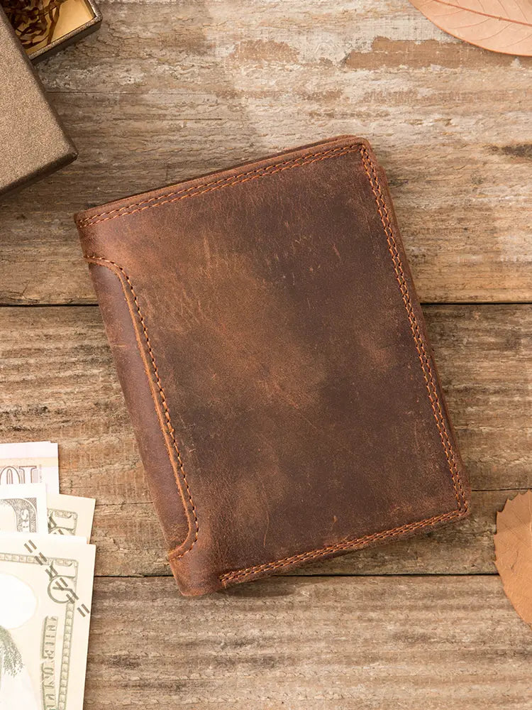 Layer Leather Short Clutch Bag for Men Dark Brown 9.5x2x13cm