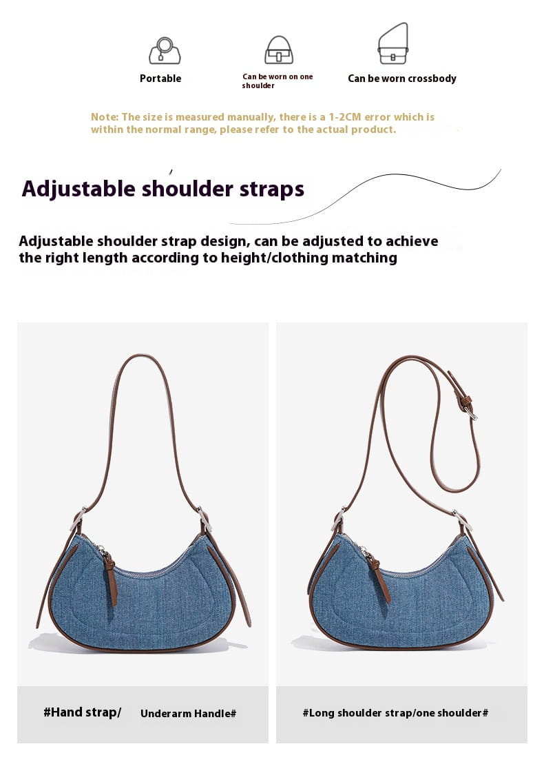 Denim Blue Oxford Cloth Shoulder Bag Medium Dumpling Tote Travel Handbag