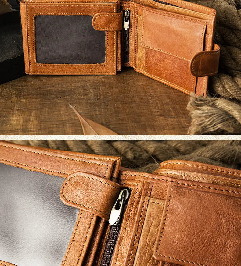 Brown Cowhide Wallet with Card Slots Coin Pocket and Four Compartments for the United States