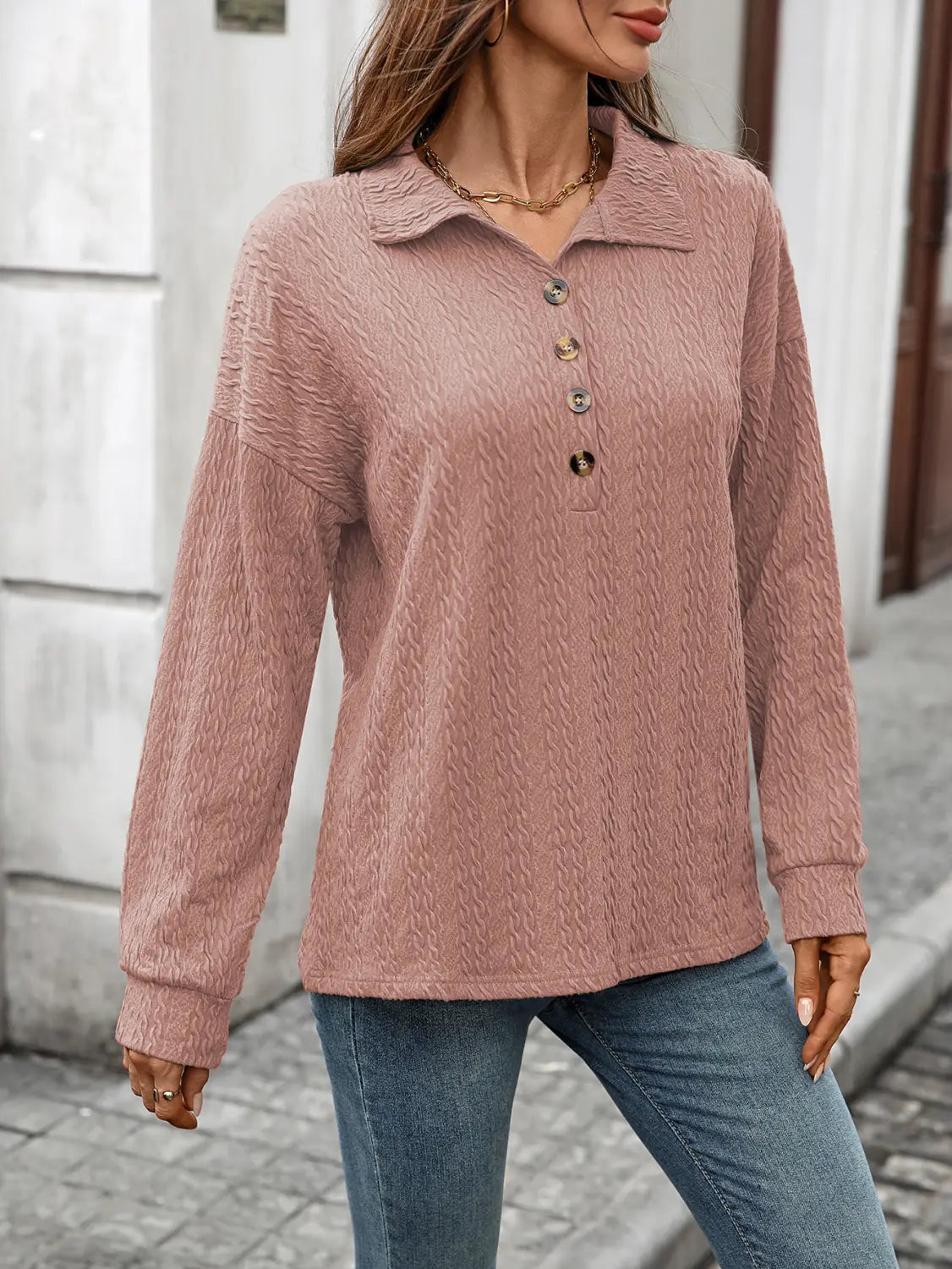 Luźna guzika pullover bluzka dla kobiet wygodna top roboczy