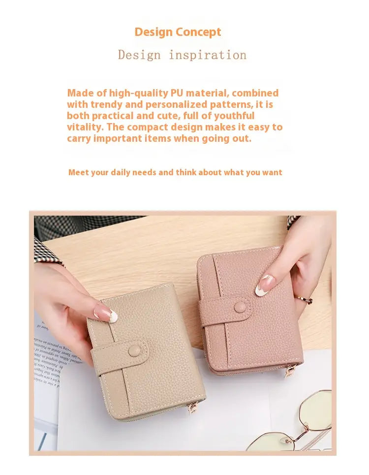 Solid Color Leather Wallet with Breathable Antibacterial Pu Lining