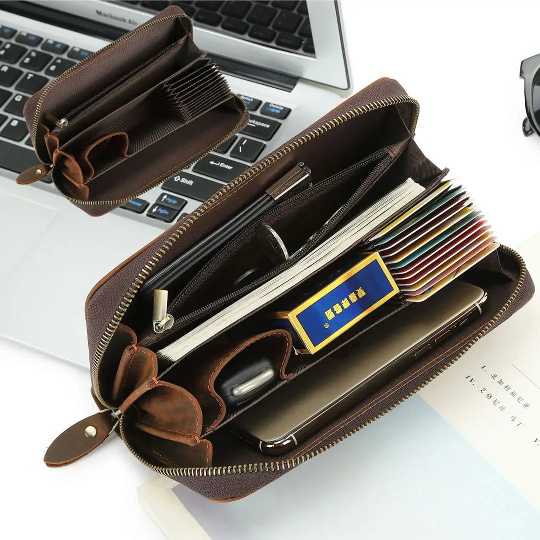 Leather Cowhide Grab Bag Wallet with Multiple Compartments