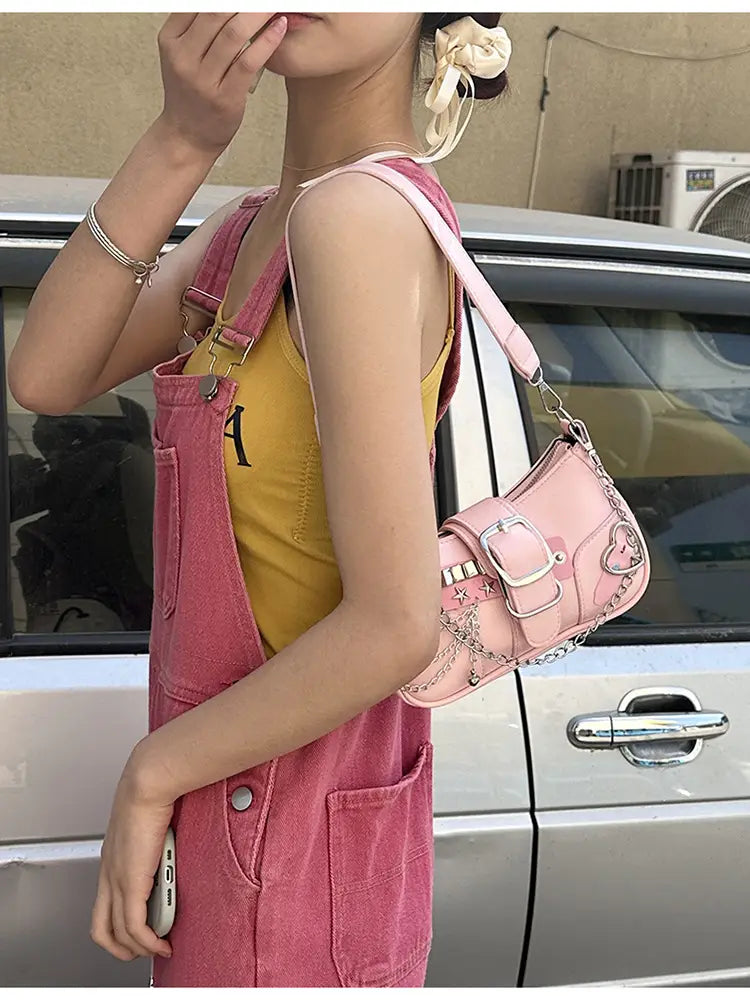 Xingx Shoulder Bag with Pink Polyester Fiber Lining and Single Strap
