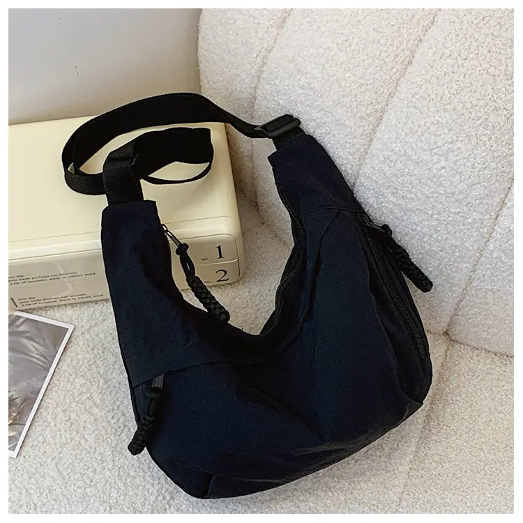 Nylon Messenger Bag Beige Black Travel Crossbody Shoulder Suitcase Purse