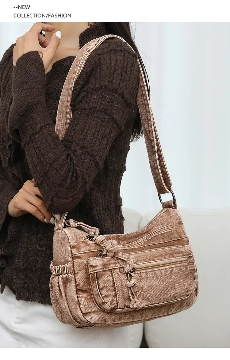 Large Capacity Versatile Bag with Denim Style and Multiple Pockets