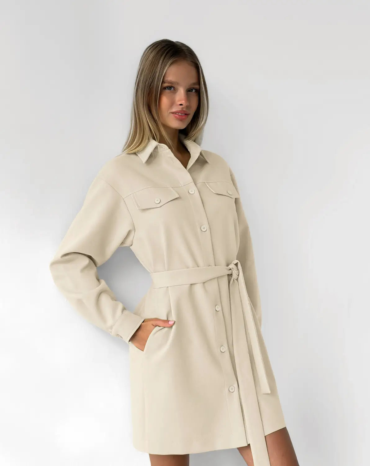 Robe épaule à manches longues kaki Jupe décontractée en polyester pour femmes S-xl