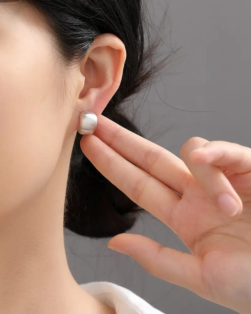 Small C- Shaped Brushed Minimalist Silver Stud Earrings