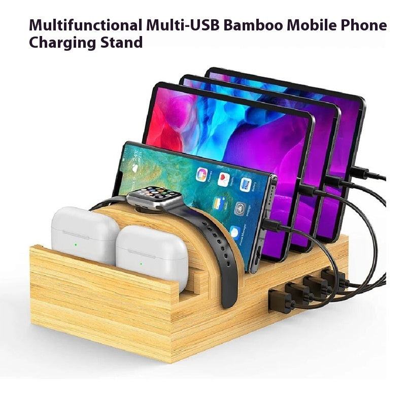 Desktop Multi-USB Bamboo Charger Bracket - Bamboo Charger Bracket for All Your USB Output Needs