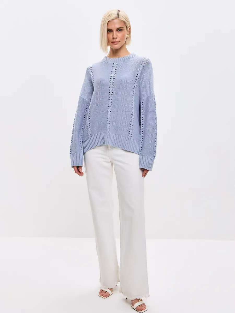 Cashmere Acrylic Pullover Sweater for Women in Milky White Gray Blue Green