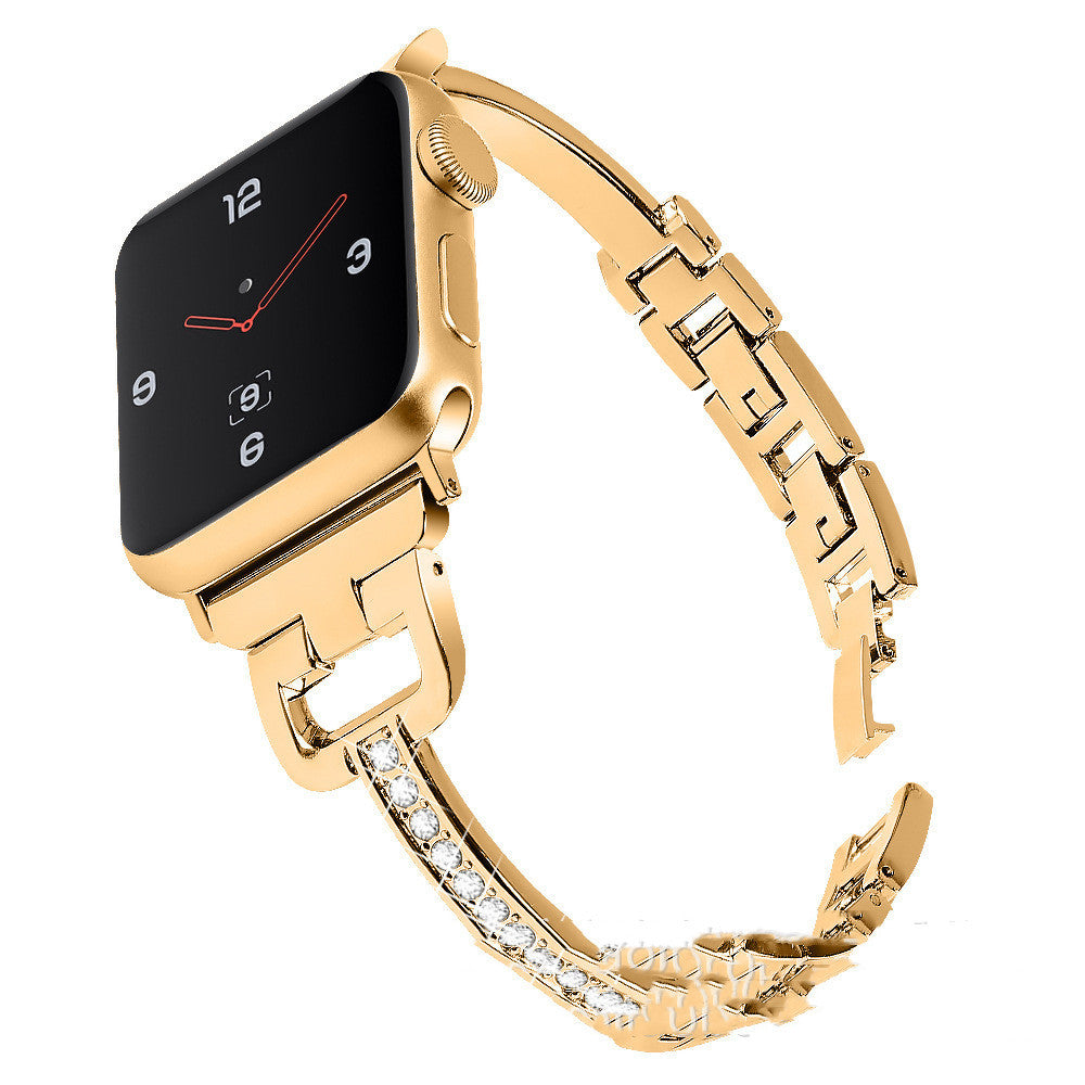 Compatível com Apple, Compatível com Apple, Pulseira de Metal em Forma de D com Diamantes para IWatch Smart Watch 12345 