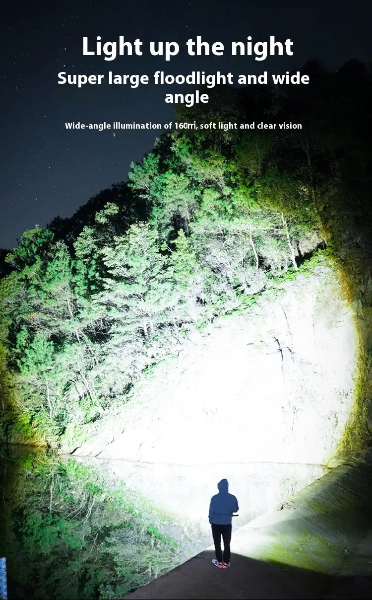 Black Digital Focus Flashlight with Portable Long Endurance and Strong Light