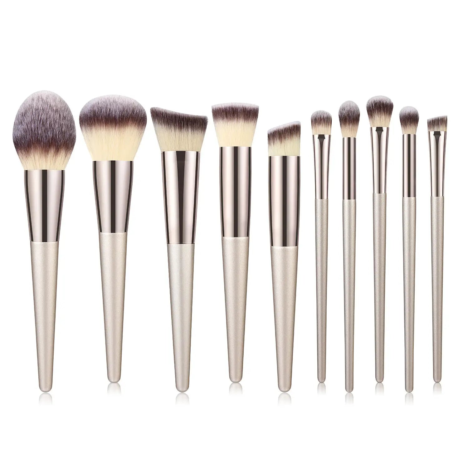 Wooden Handle Makeup Brush Set with Champagne Gold Handles