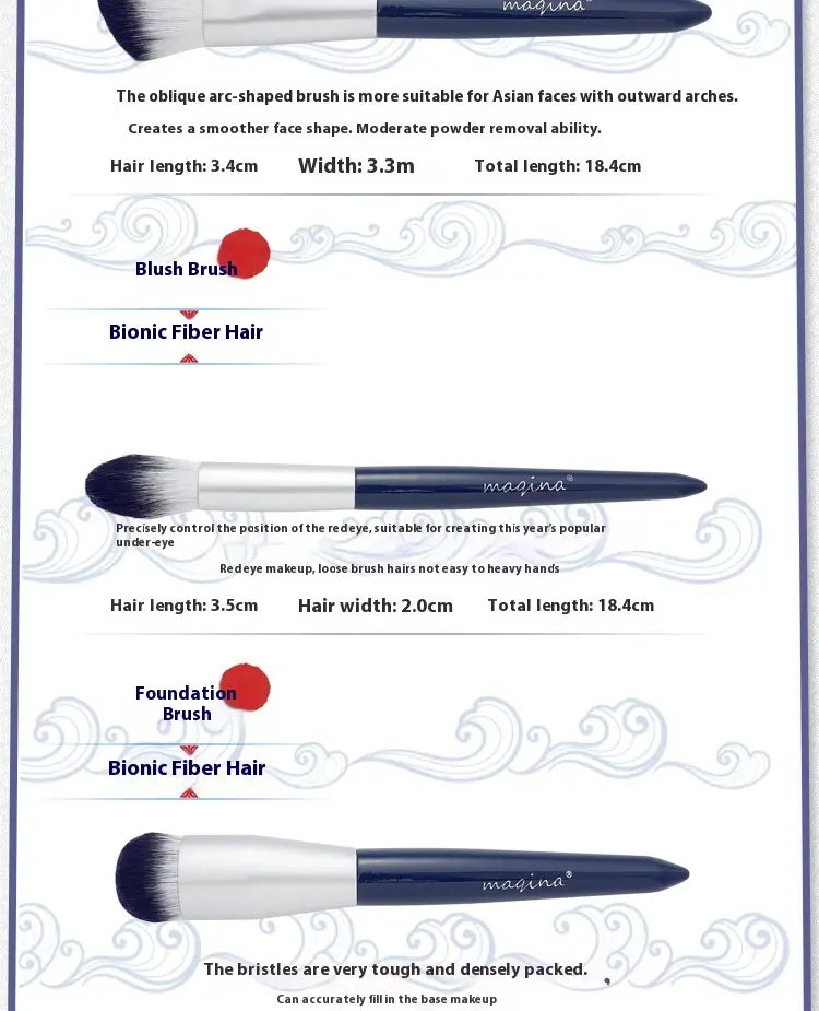 Makeup Brush Suit 10 Piece Set with Bag 14.5cm Length Blue Artificial Fiber