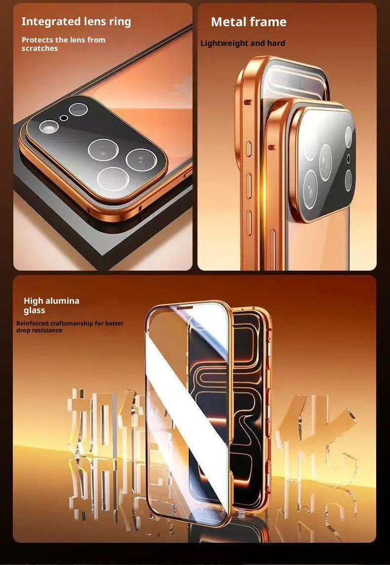Magnetic Aluminum Alloy Tempered Glass Phone Case for Apple Multiple Colors