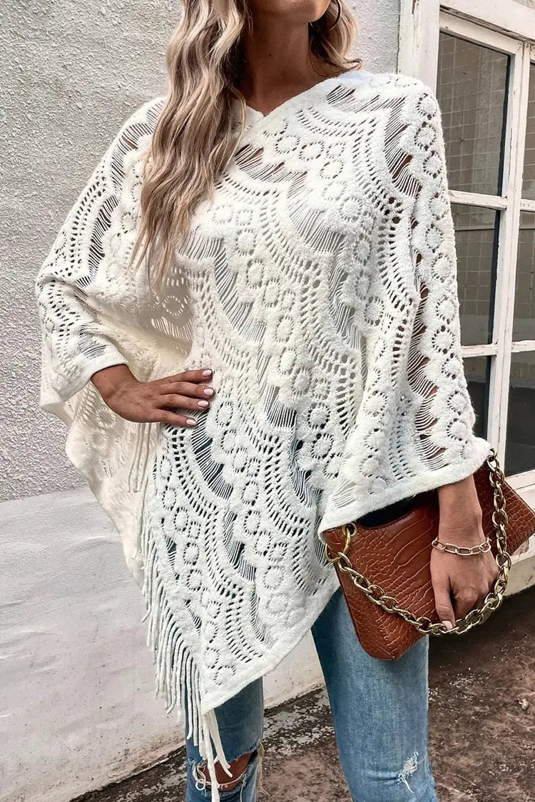 Crochet Flower Sweater Women's Loose Pullover Langhylse akrylstrikket topp