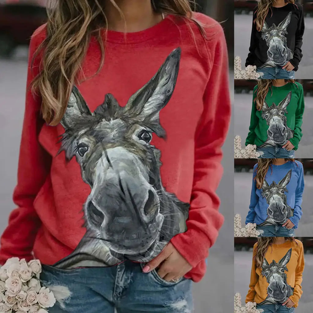 Fargerik langermet pullover for kvinner løs passform flere størrelser casual top