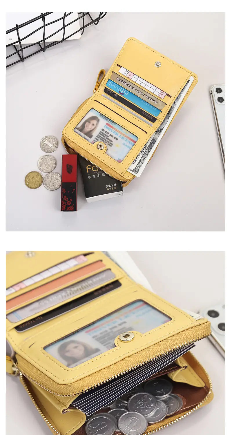 Minimalist Patchwork Wallet in Bright Yellow and Black for Women