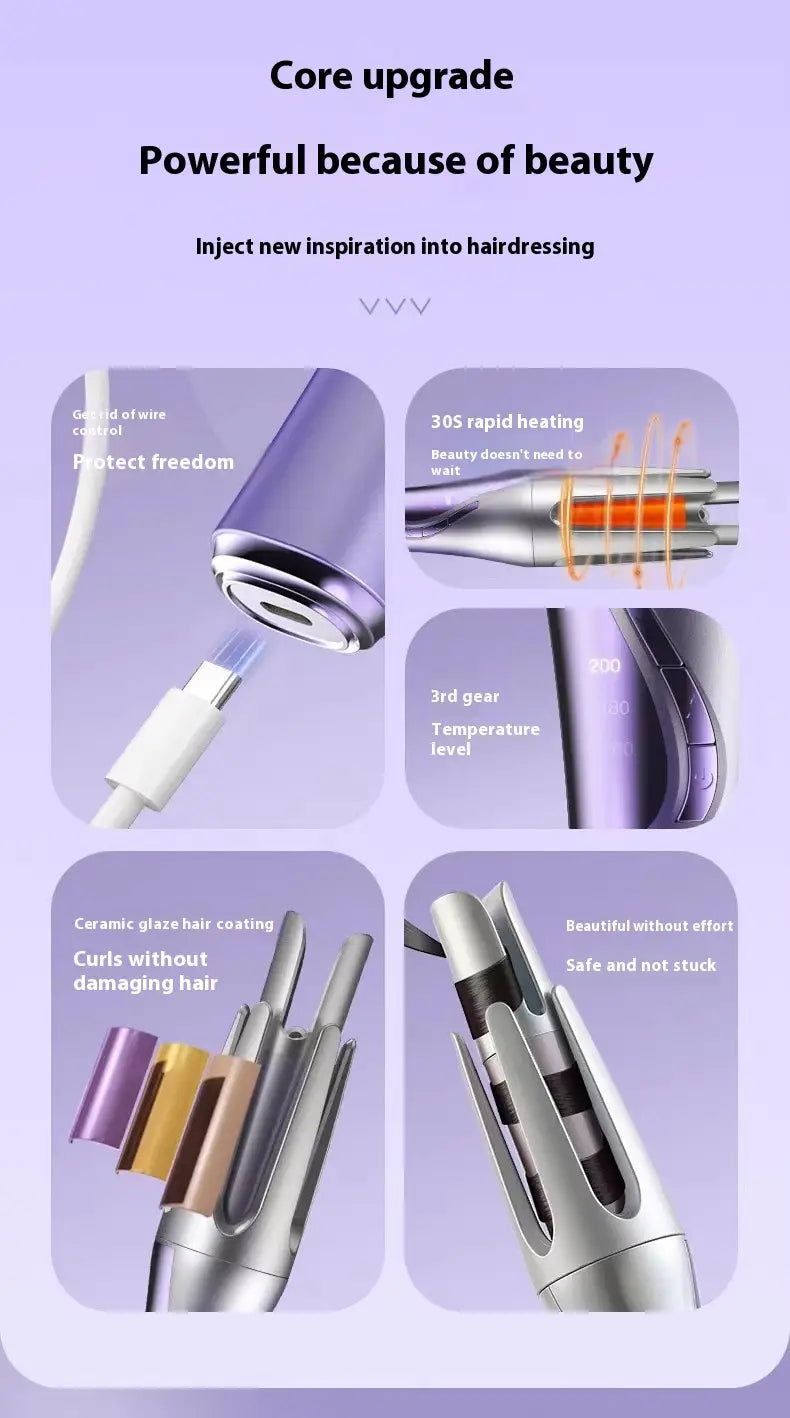 Wireless 32mm Automatic Hair Curler with Lithium Battery and Versatile Design