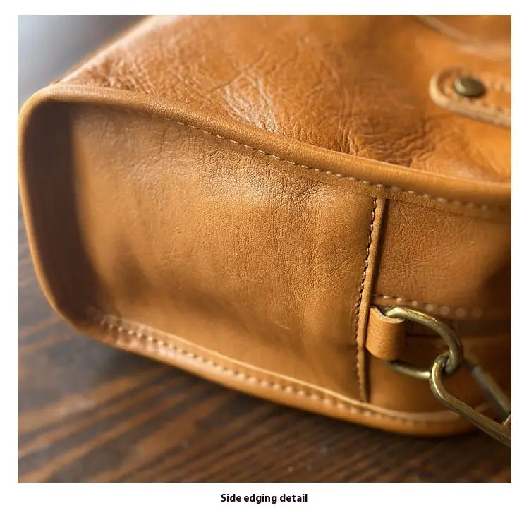 Portable Crossbody Bag with Genuine Leather for Simple Retro Literary Style