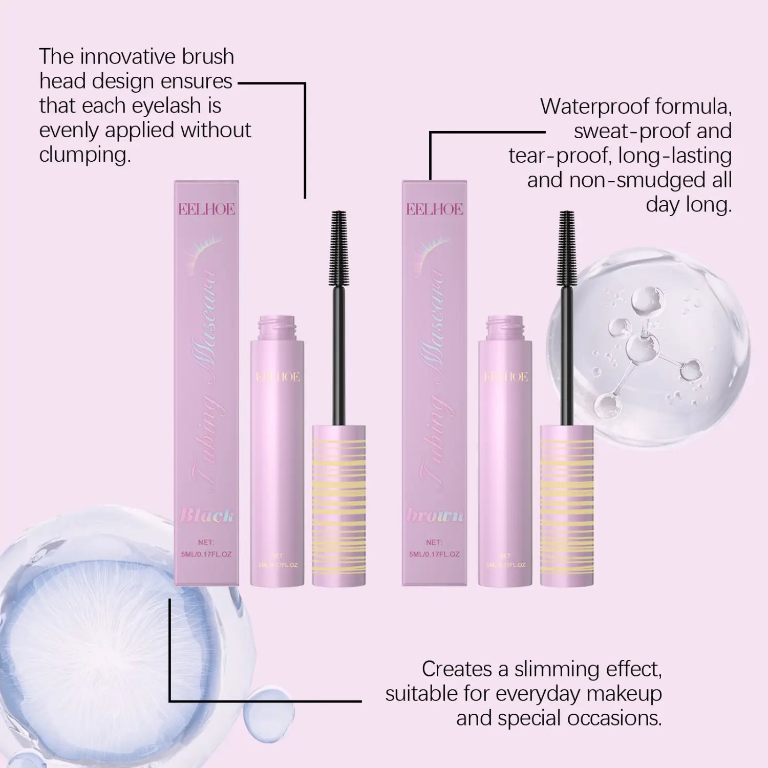 Perie de rimel negru și instrument de pieptene cu ingrediente naturale pentru ochi