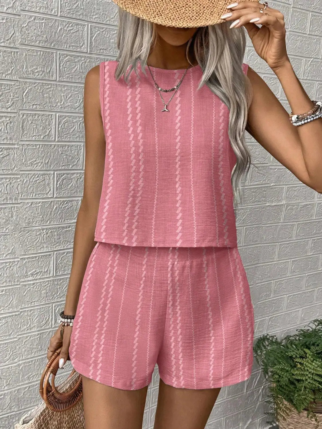 Naistele mõeldud sinine roheline roosa pleed polüester varrukateta püksid