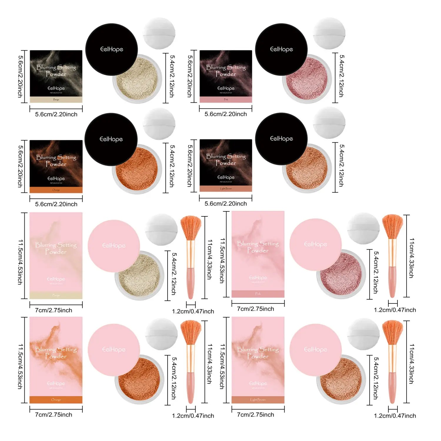 Light Delicate Makeup Powder in Brown and Pastel Shades