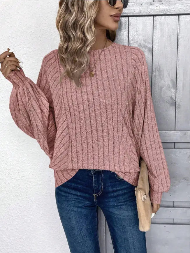 Yksiväinen pitkähihainen lyhtypusero japanilainen korealainen rento toppi